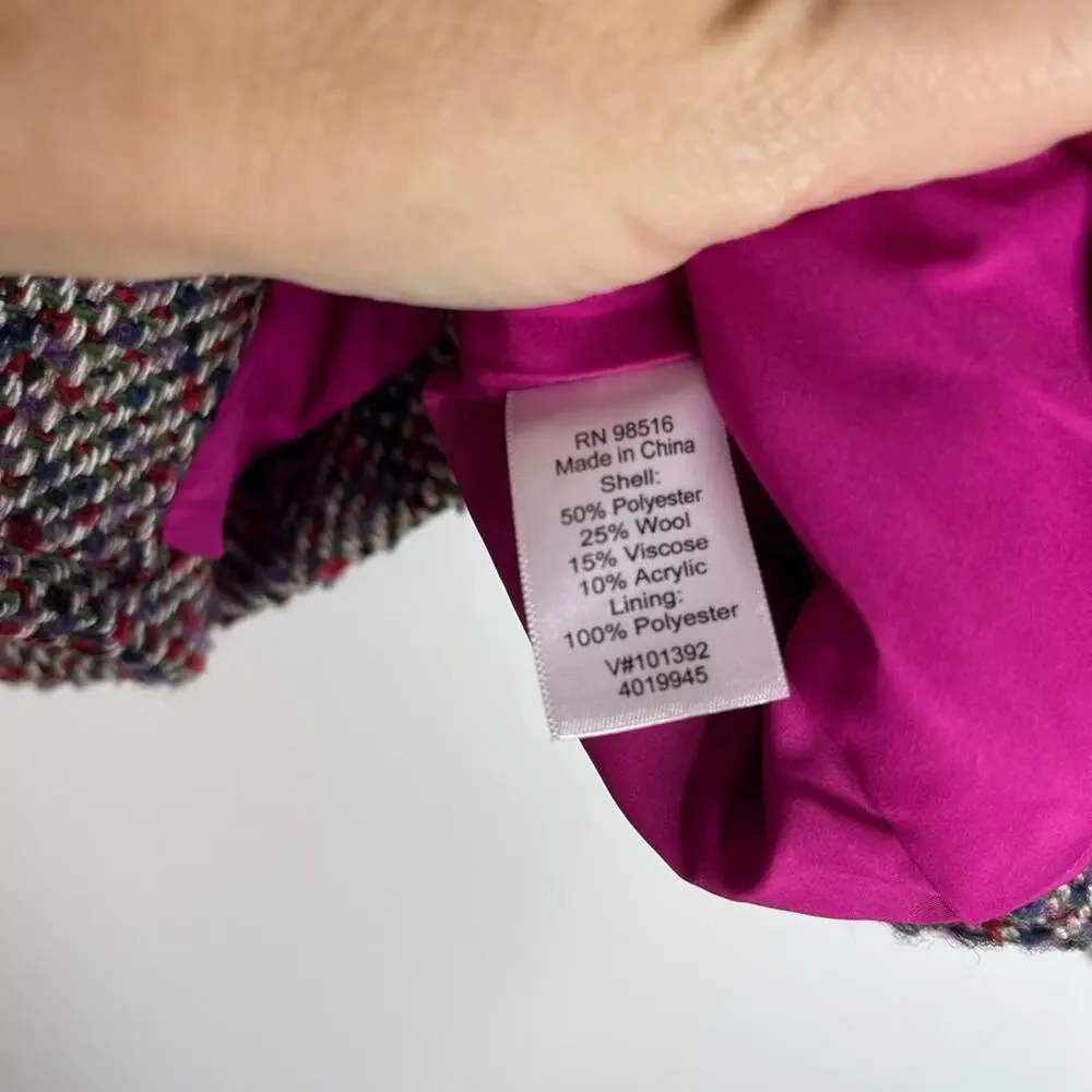 Vintage purple red white wool tweed button preppy office blazer 8 - Picture 6 of 7